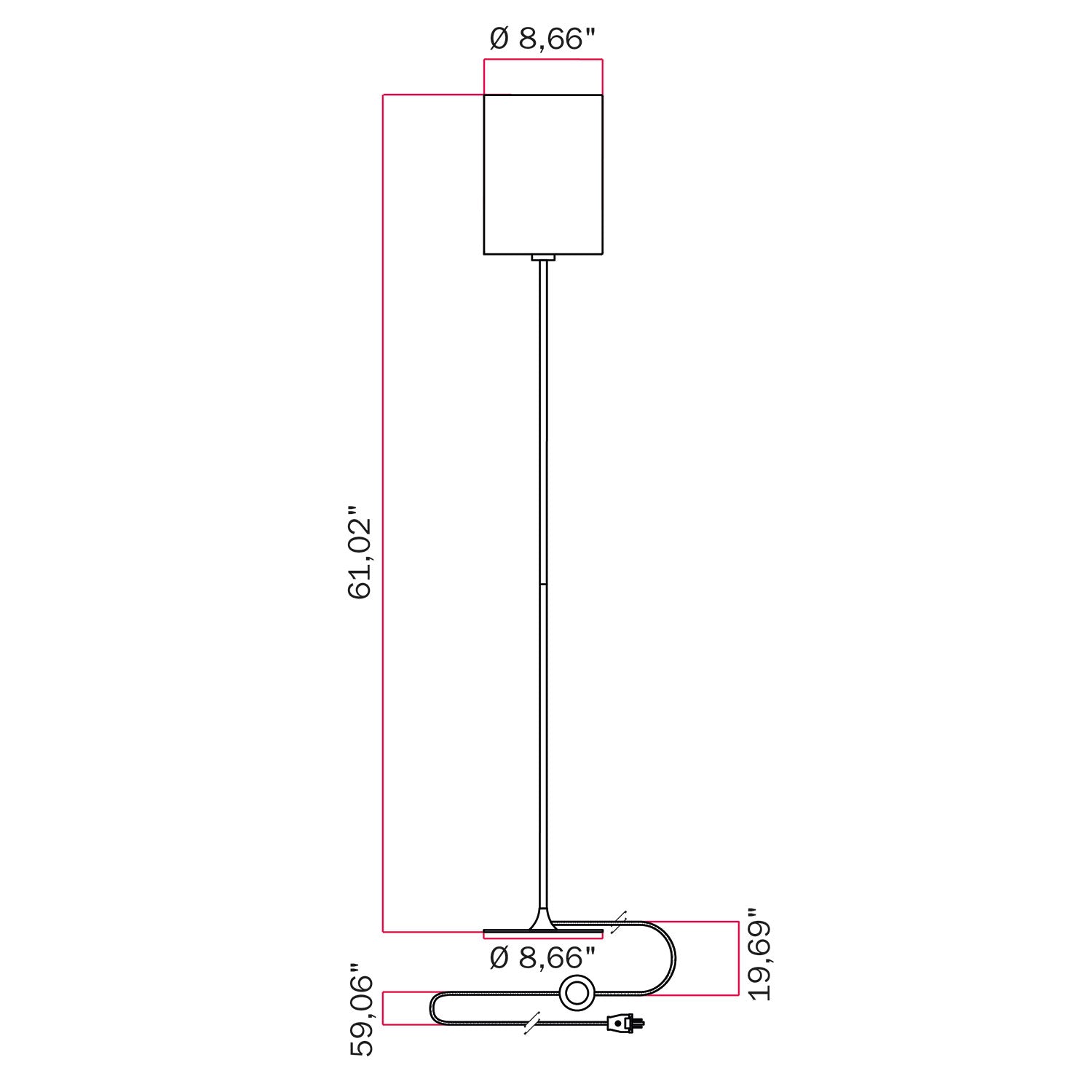 MAG-Y floor lamp with cylindrical M shade - Black