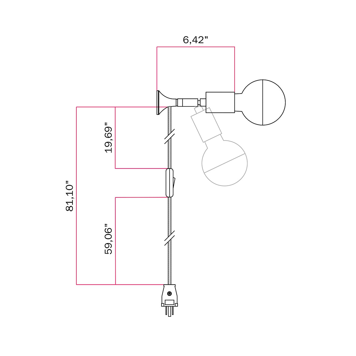 MAG-Y wall lamp with joint and metal dome bulb - Matt white