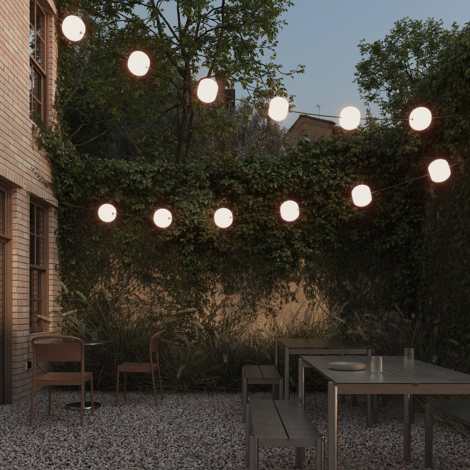 Outdoor 12-Light String Light for wet locations Olive Green, Power supply with US plug - Marina12 Cherry