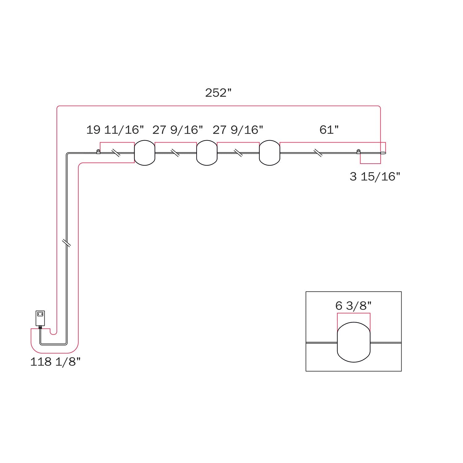Outdoor 3-Light String Light for wet locations Gray, Power supply with US plug - Marina3 Cherry 70 cm