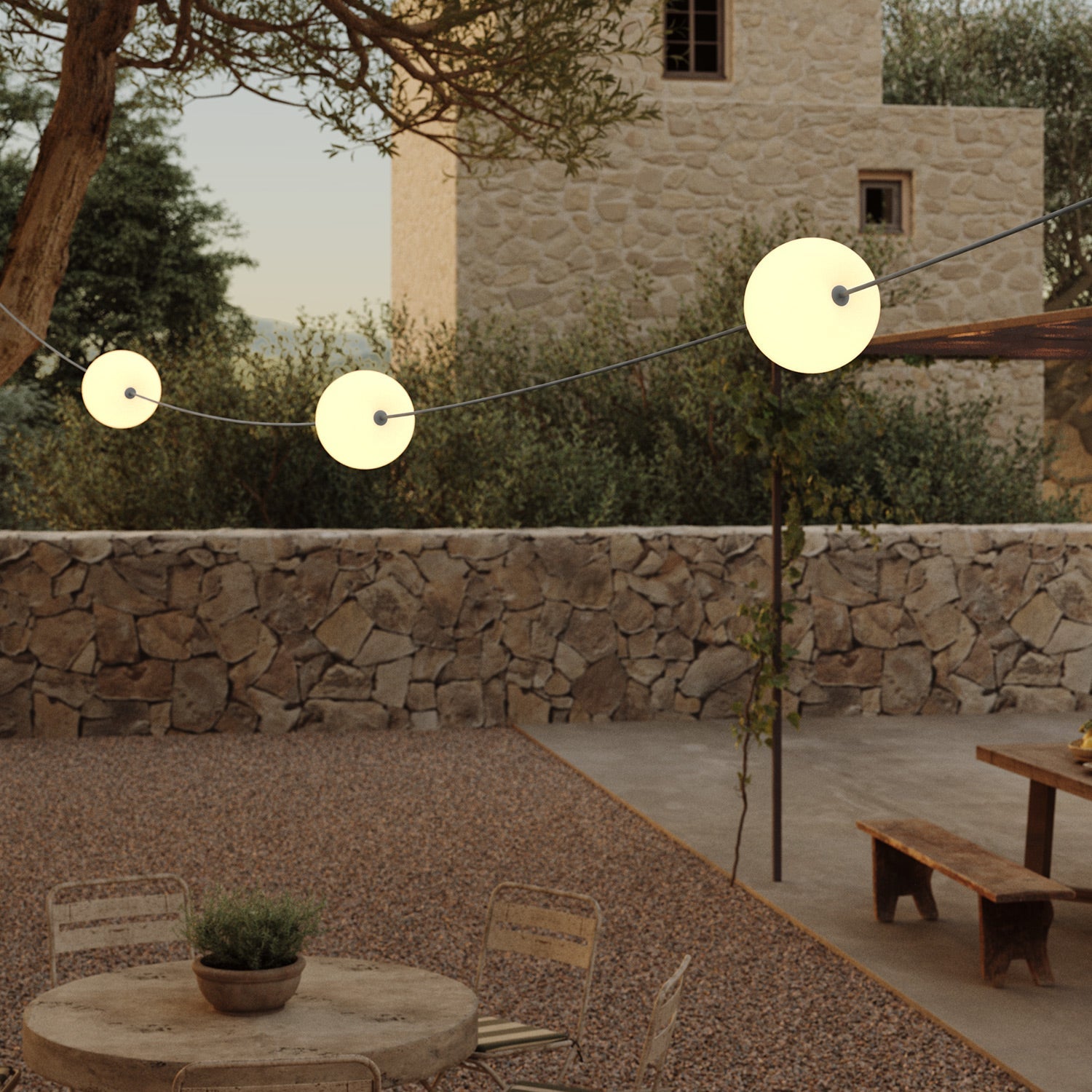 Outdoor 3-Light String Light for wet locations Gray, Power supply with US plug - Marina3 Cherry 140 cm