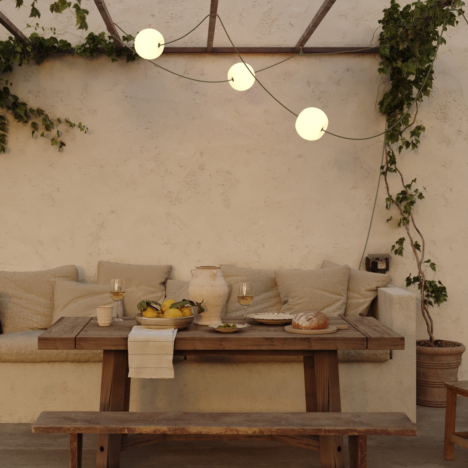 Outdoor 3-Light String Light for wet locations Olive Green, Power supply with US plug - Marina3 Cherry 140 cm