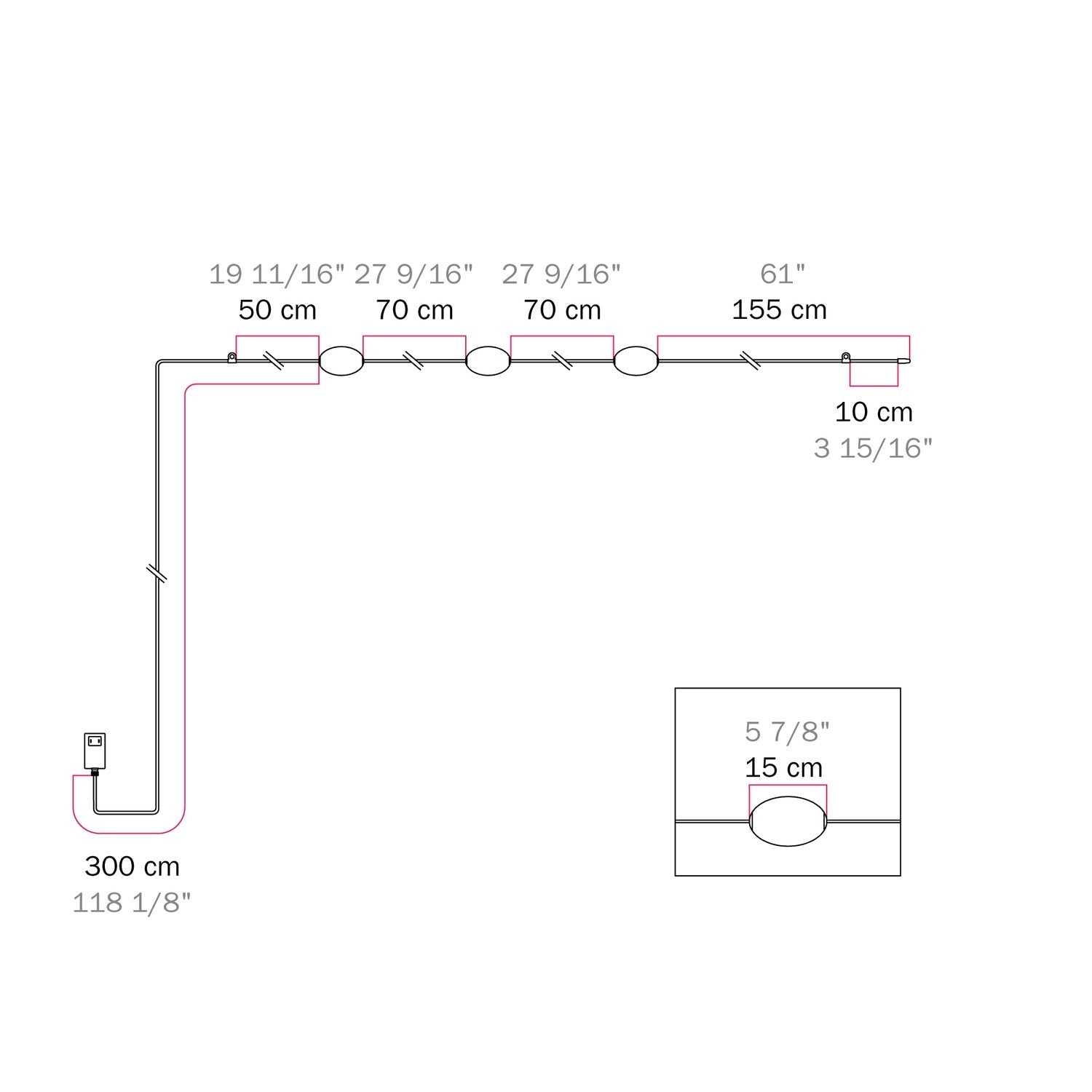 Outdoor 3-Light String Light for wet locations White Sand, Power supply with US plug - Marina3