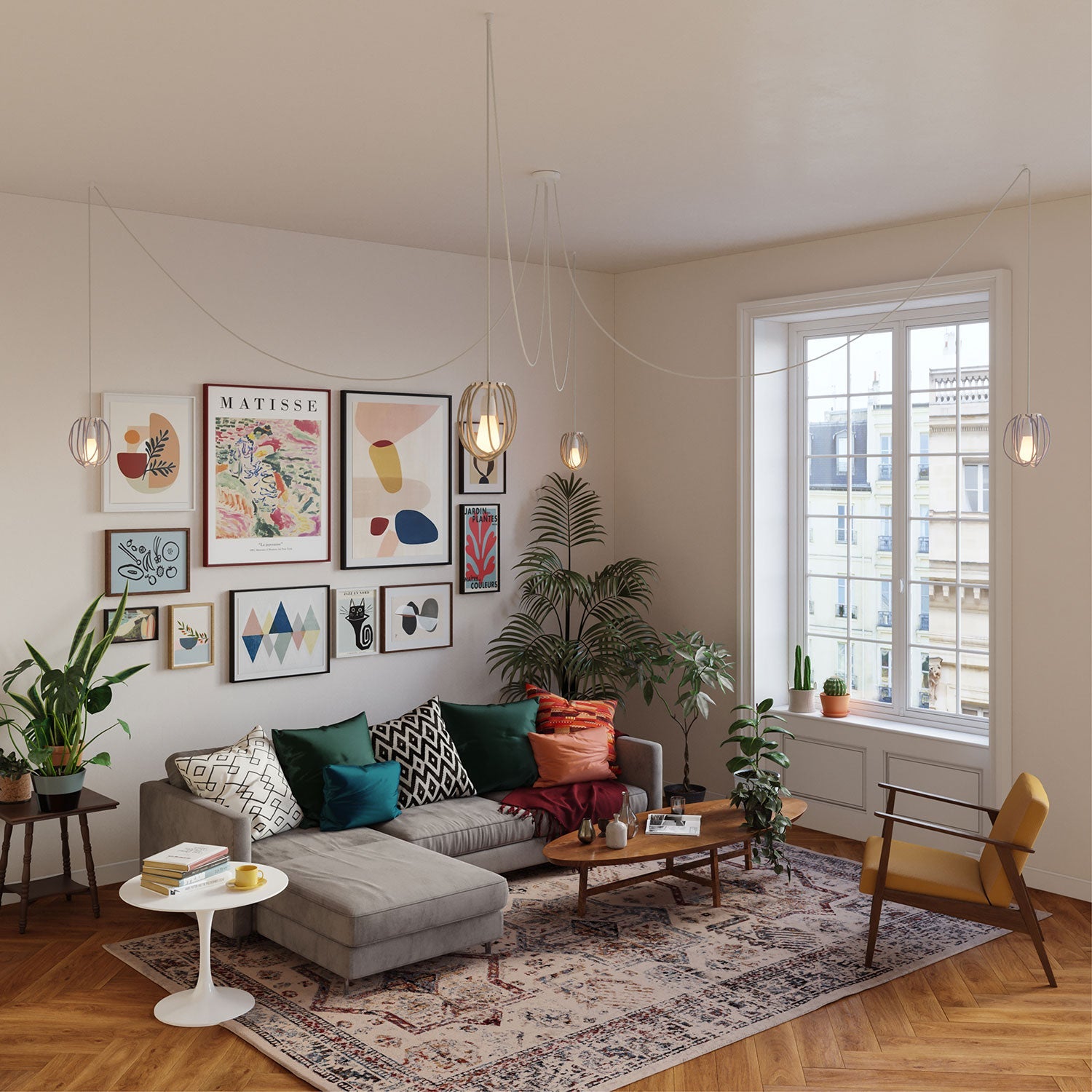 Paralume Cablò multicolor 50 cm e cavi in lino bianco