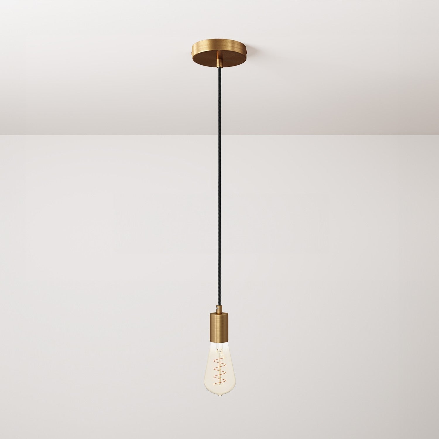 Pendant lamp with textile cable and satin metal details - Brushed bronze