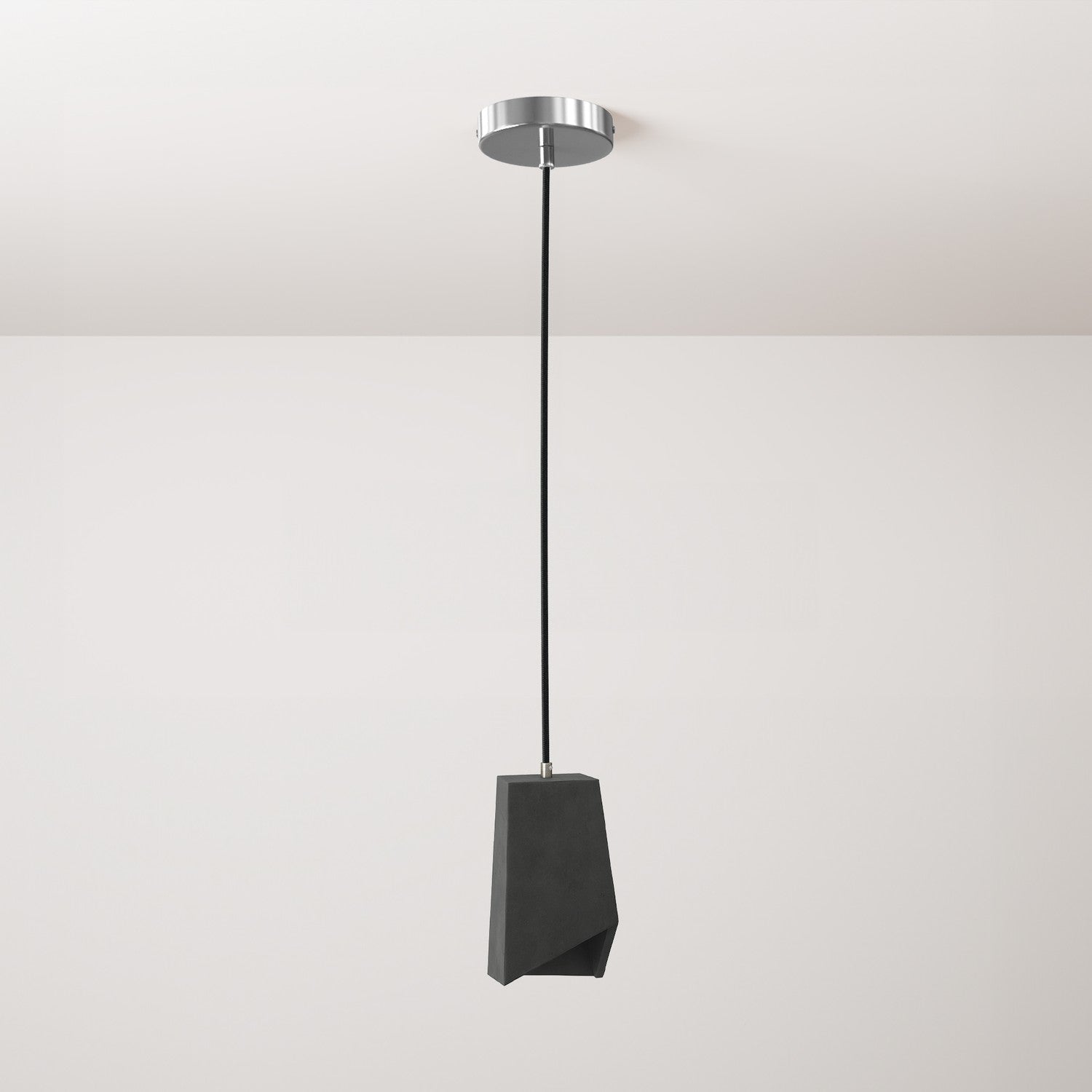 Pendant lamp with textile cable, Prisma cement lampshade and metal finishes - Dark cement