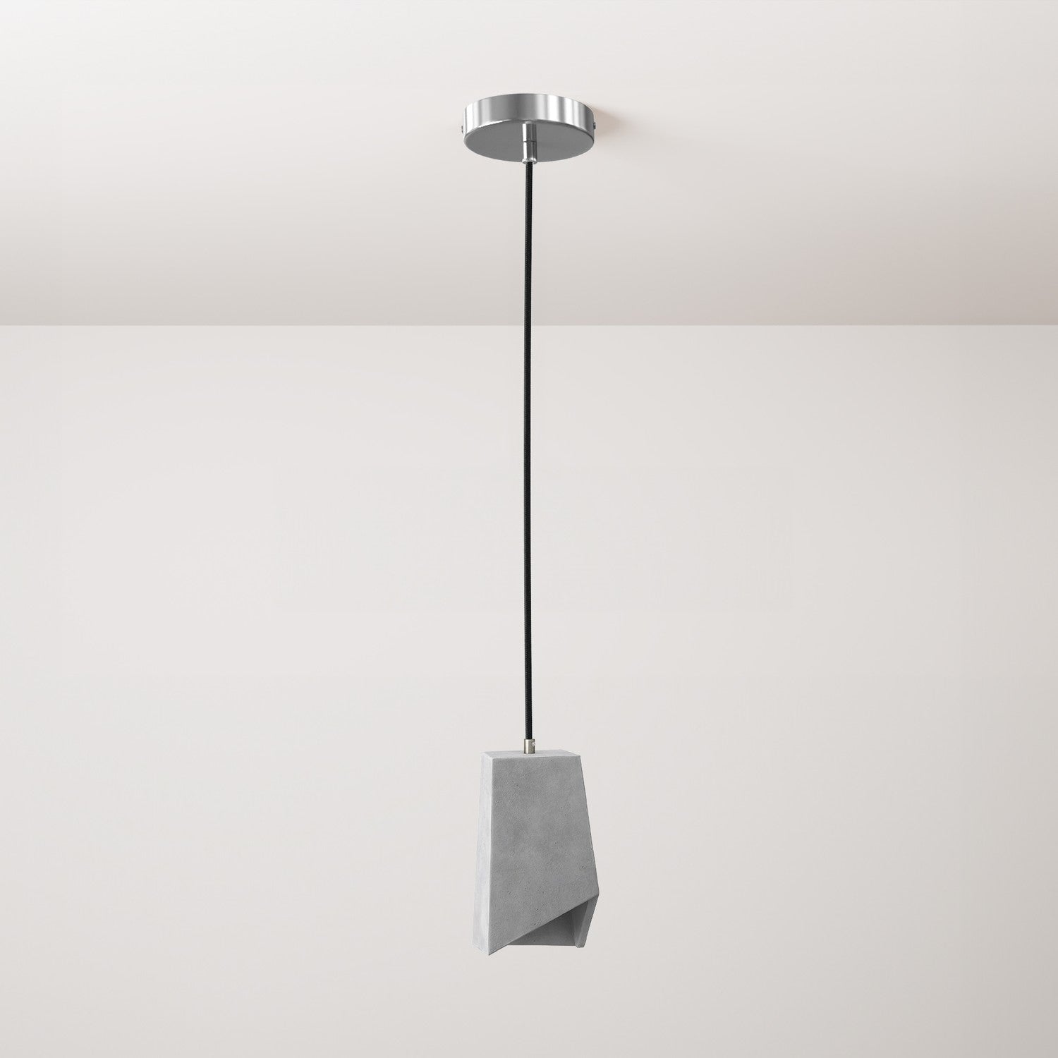 Pendant lamp with textile cable, Prisma cement lampshade and metal finishes - Light cement