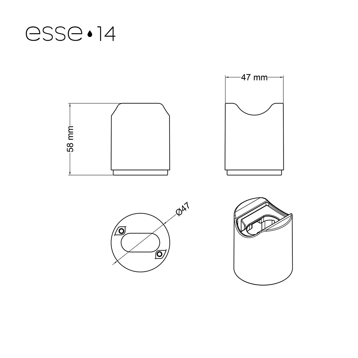 Portalampada esse14 da parete o soffitto con attacco S14d - Waterproof IP44 - Nero
