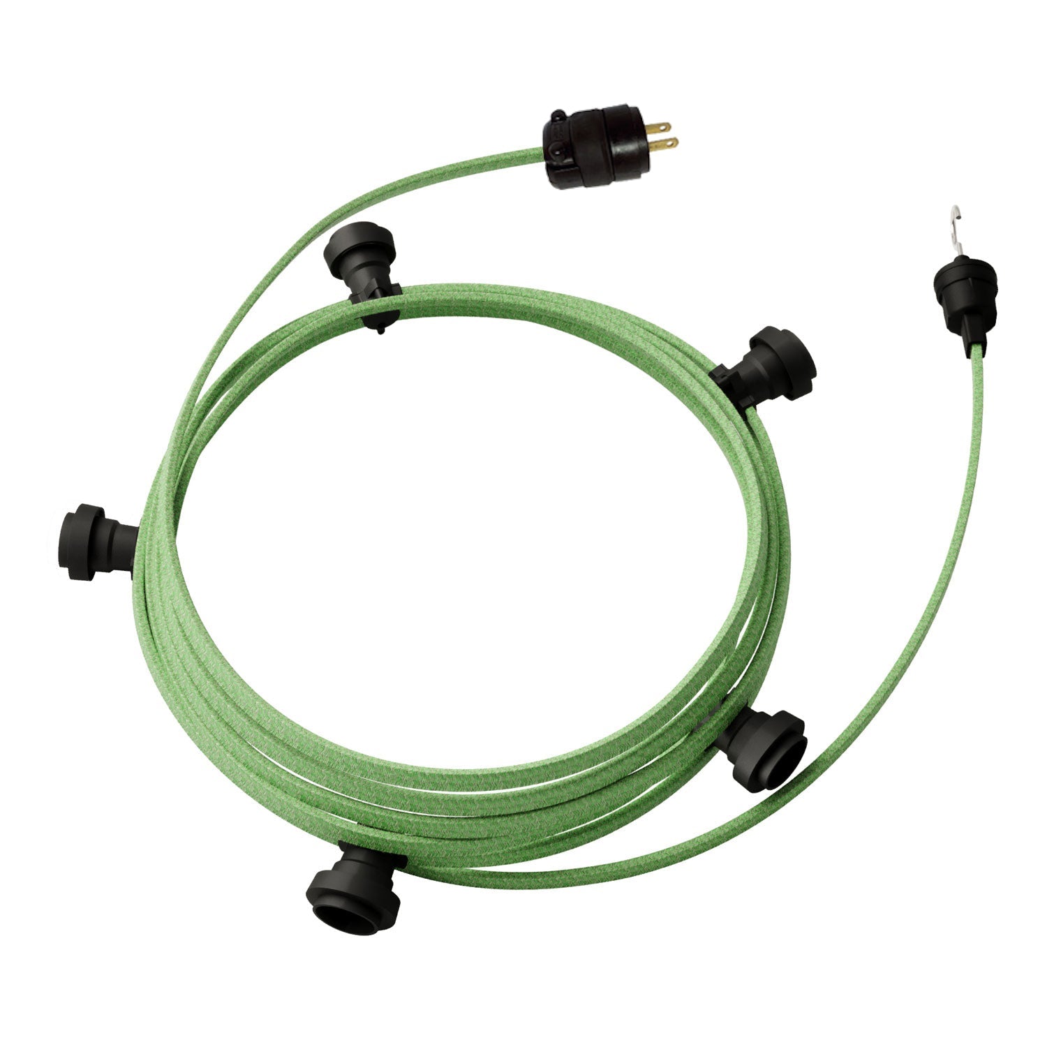 Ready-to-use 25ft String Light with 5 black Sockets, Hook and Plug - CX08
