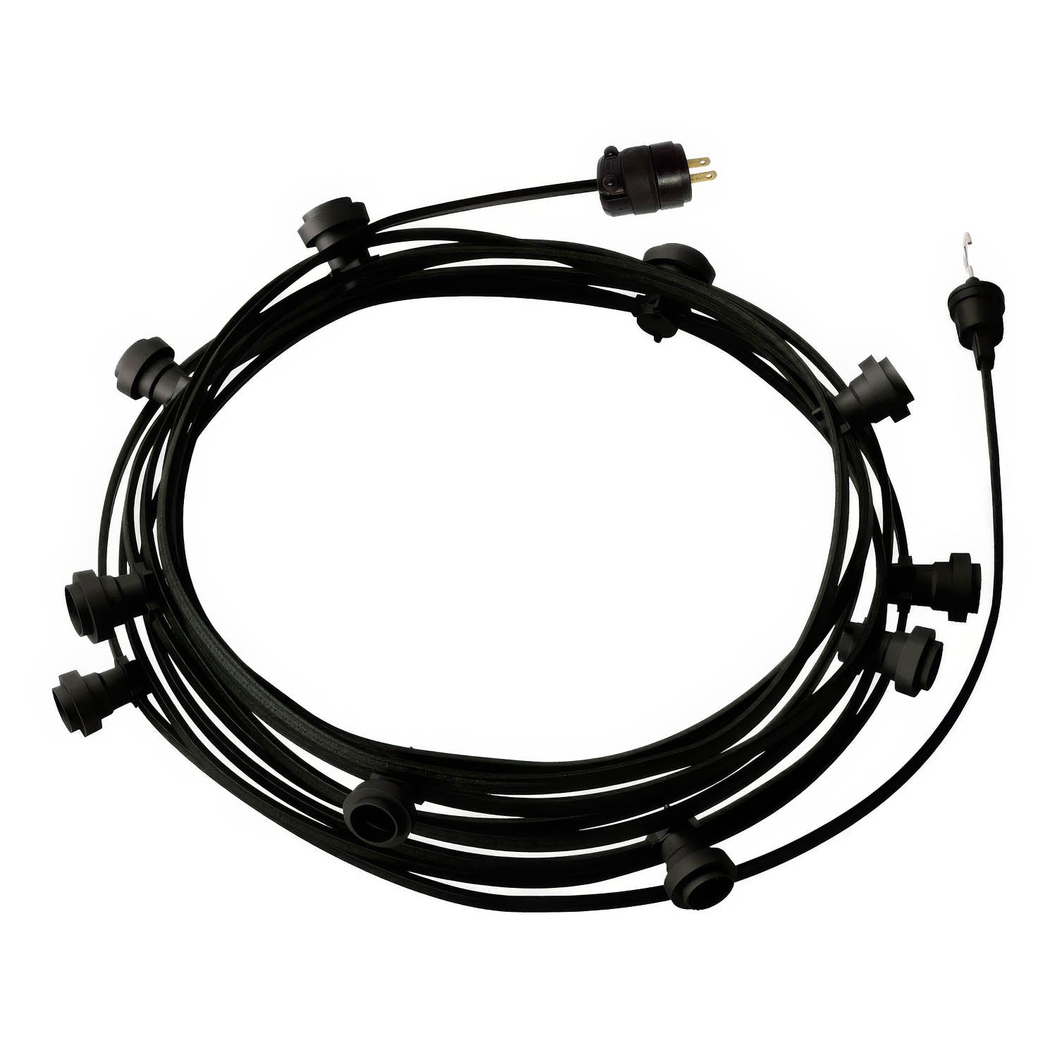 Ready-to-use 40ft String Light with 10 black Sockets, Hook and Plug - CM04