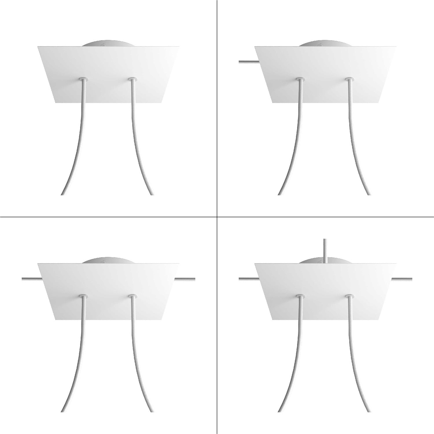 Rosone Rose-One quadrato, 200 mm con 2 fori e 4 fori laterali - Bianco opaco Bianco