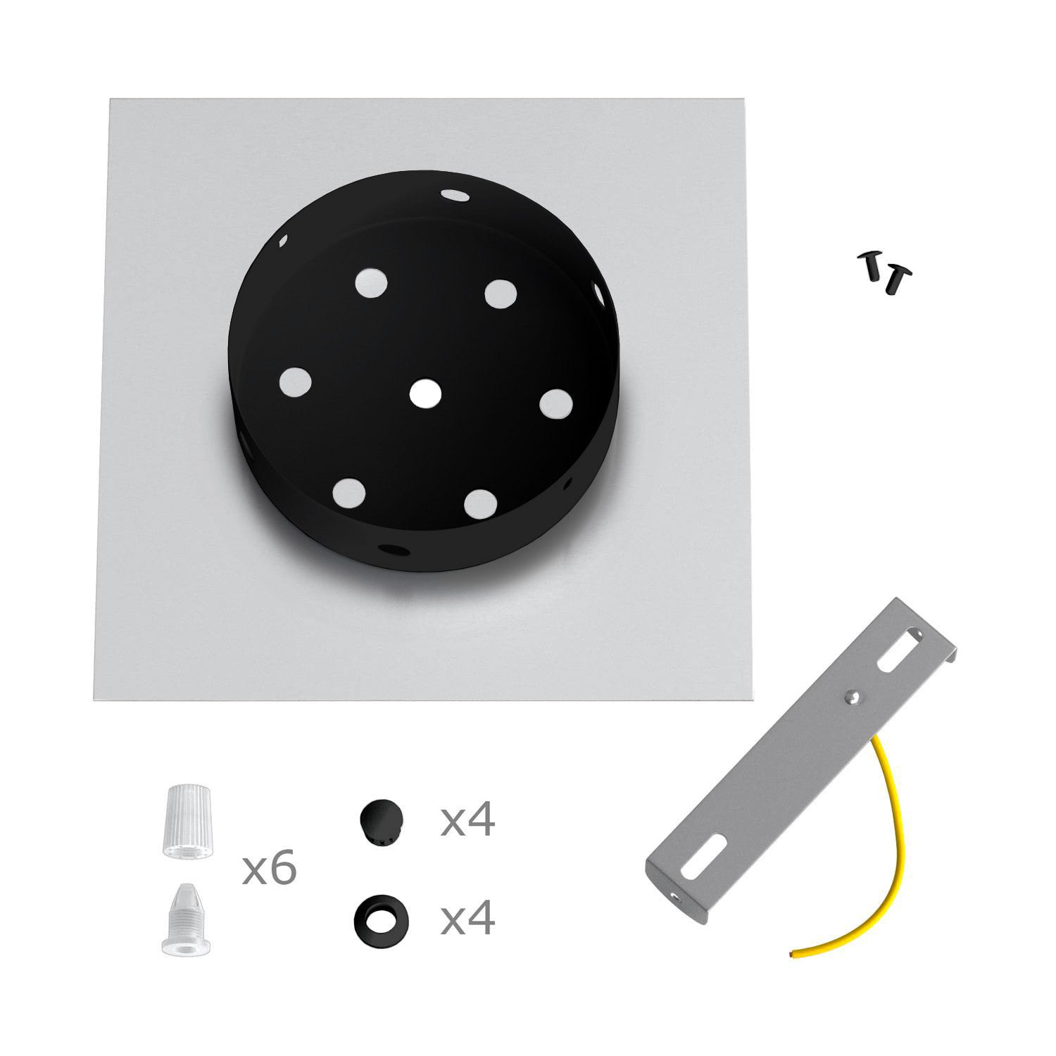 Rosone Rose-One quadrato, 200 mm con 6 fori e 4 fori laterali - Bianco opaco Nero