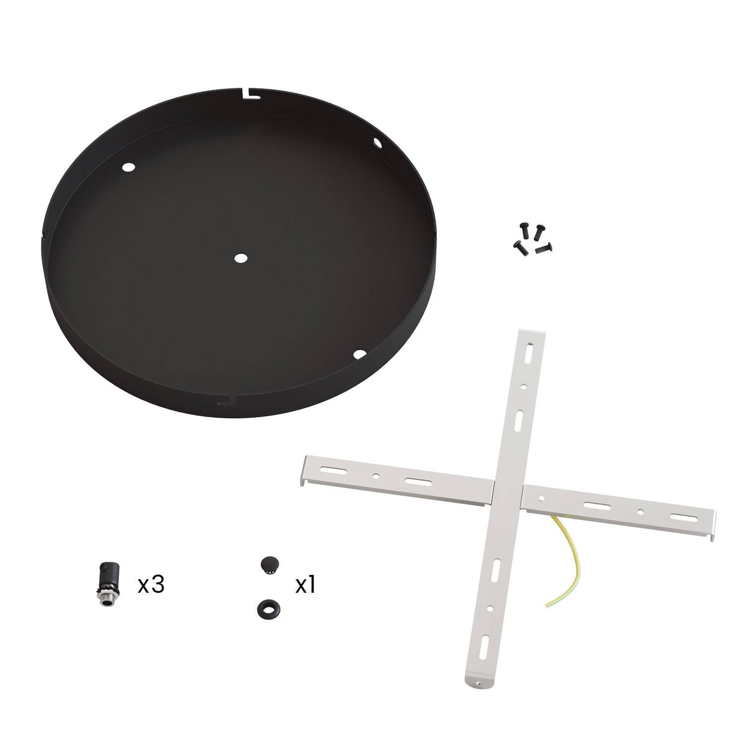 Rosone rotondo in alluminio Ø 30 cm con staffa e cavo di messa a terra, con 3 fori frontali - Nero 1