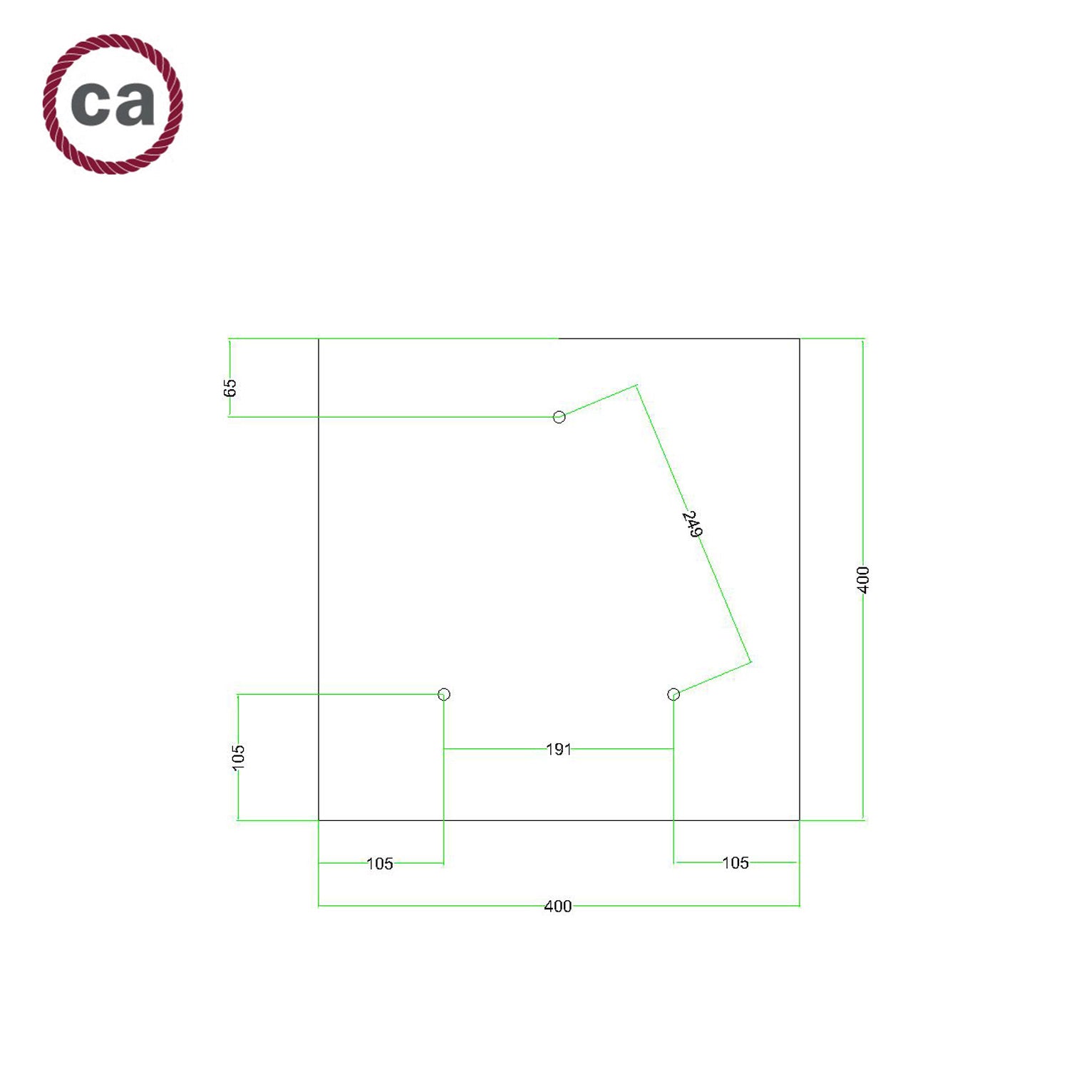 Rosone XXL Rose-One quadrato, 400 mm con 3 fori e 4 fori laterali - Marmo Marquina Bianco