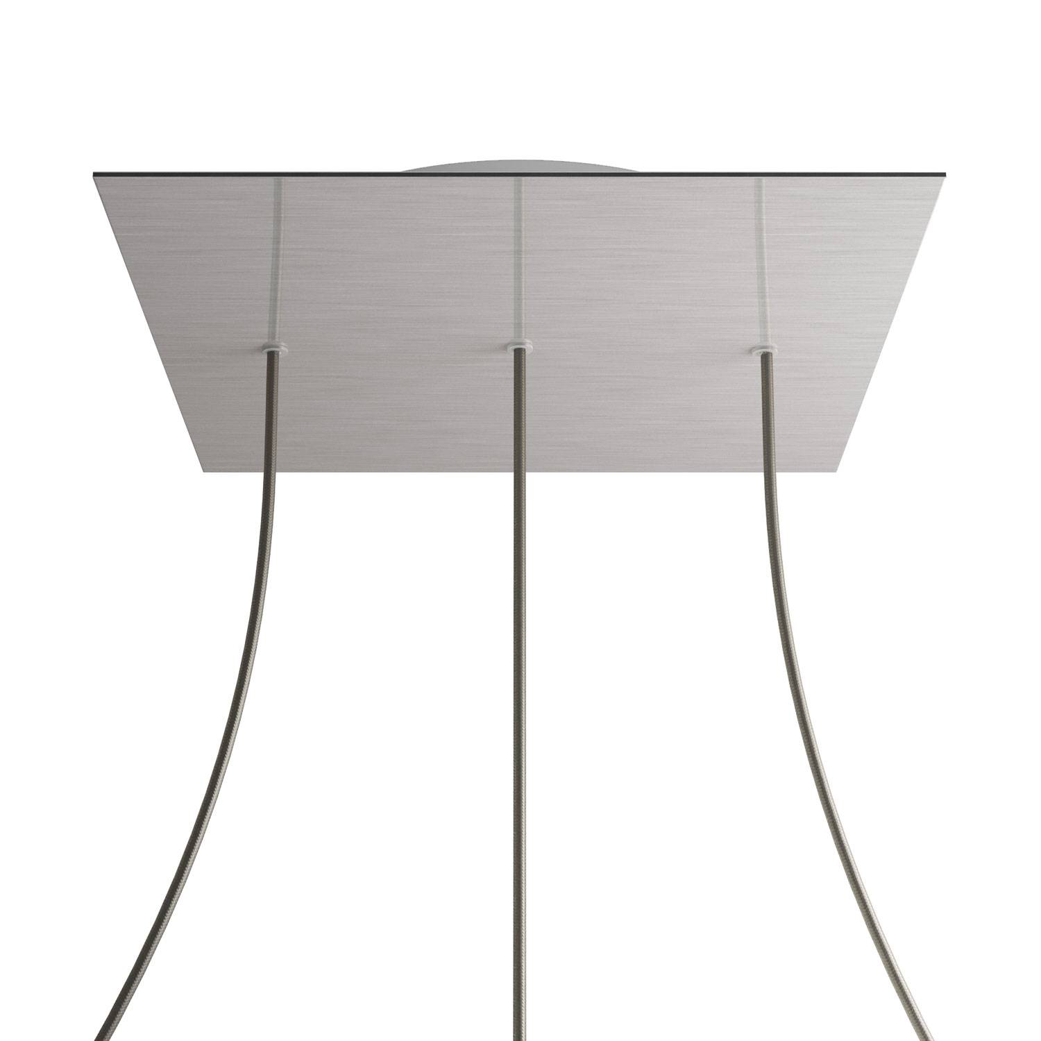 Rosone XXL Rose-One quadrato, 400 mm con 3 fori in linea e 4 fori laterali - Dibond Acciaio satinato Bianco