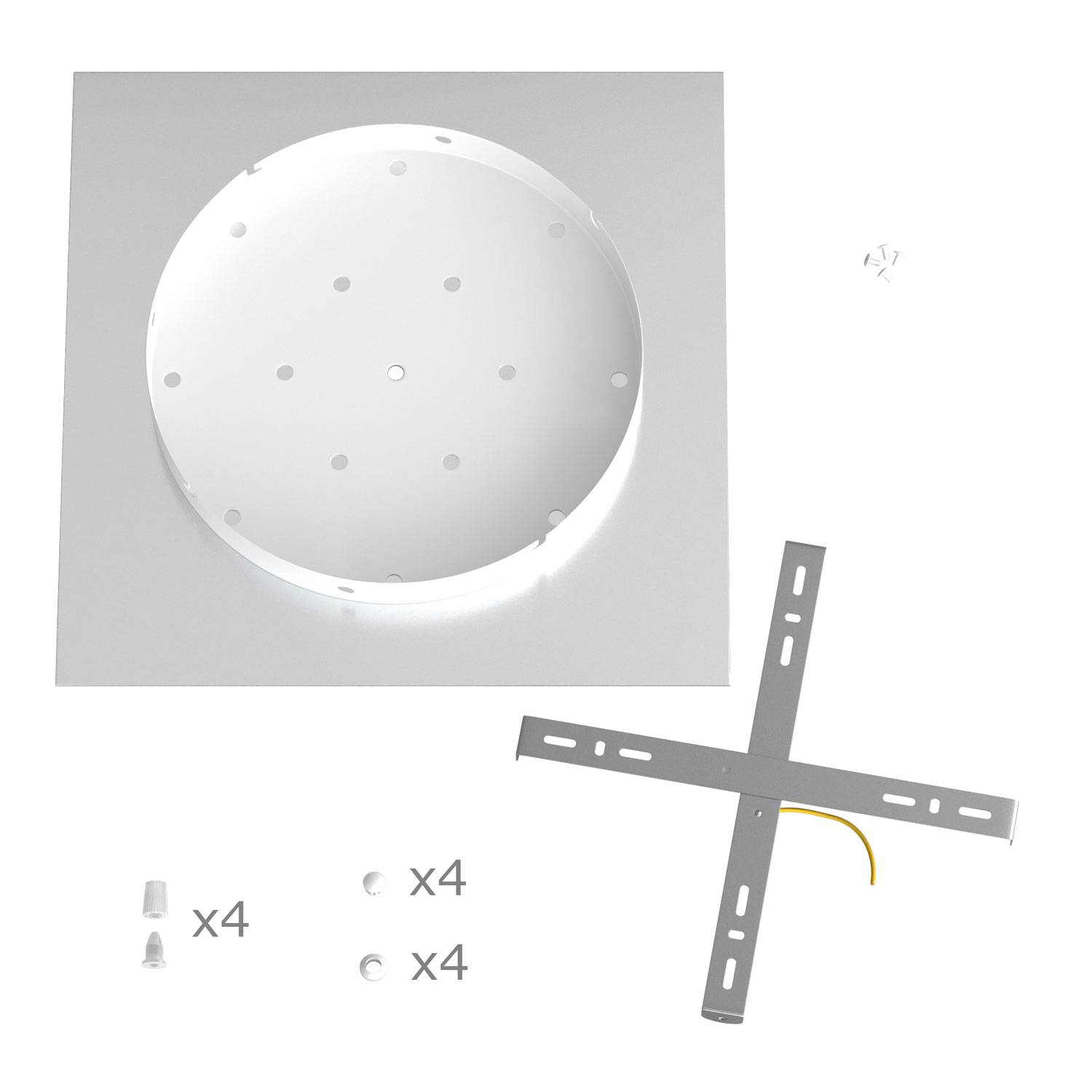Rosone XXL Rose-One quadrato, 400 mm con 4 fori e 4 fori laterali - Dibond Rame satinato Bianco