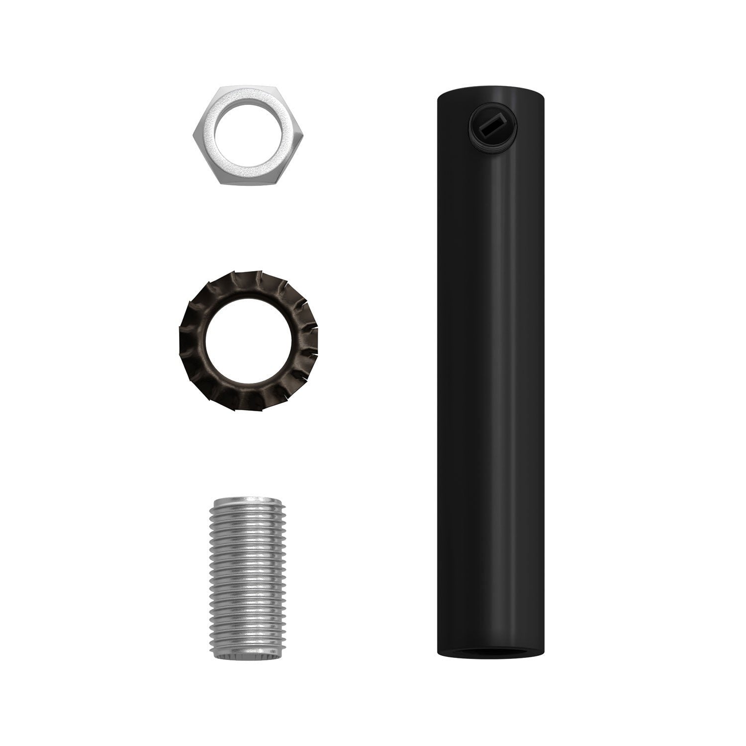Serracavo cilindrico in metallo lunghezza 7 cm completo di tige, dado e rondella - Nero