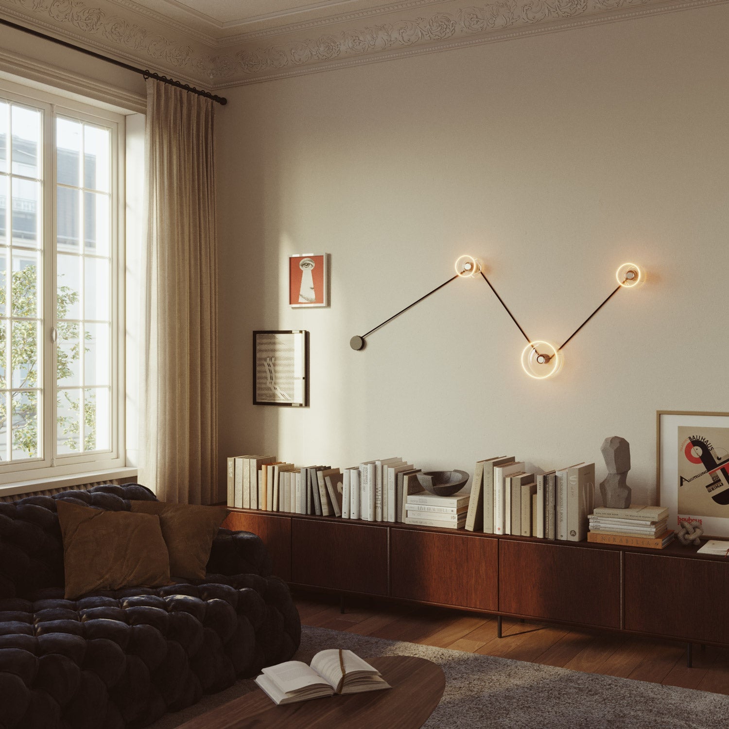 Spostaluce wall lamp with 3 Ghost bulbs and black cable